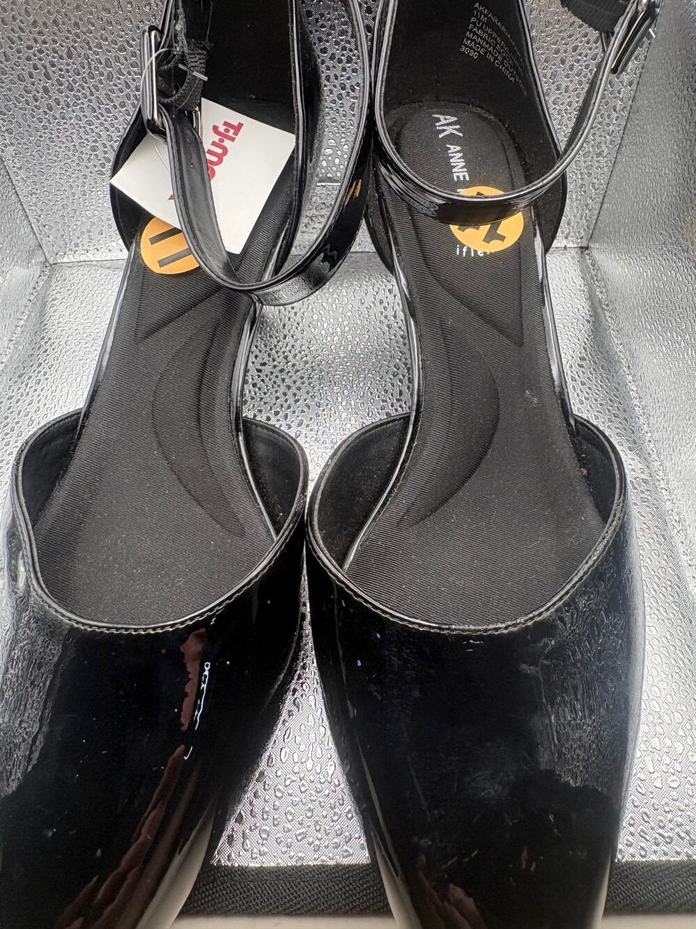 AK ANNE Patent Leather Black Flats with Ankle Strap